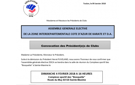ASSEMBLEE GENERALE ELECTIVE ZID COTE D'AZUR FFK &amp; DA